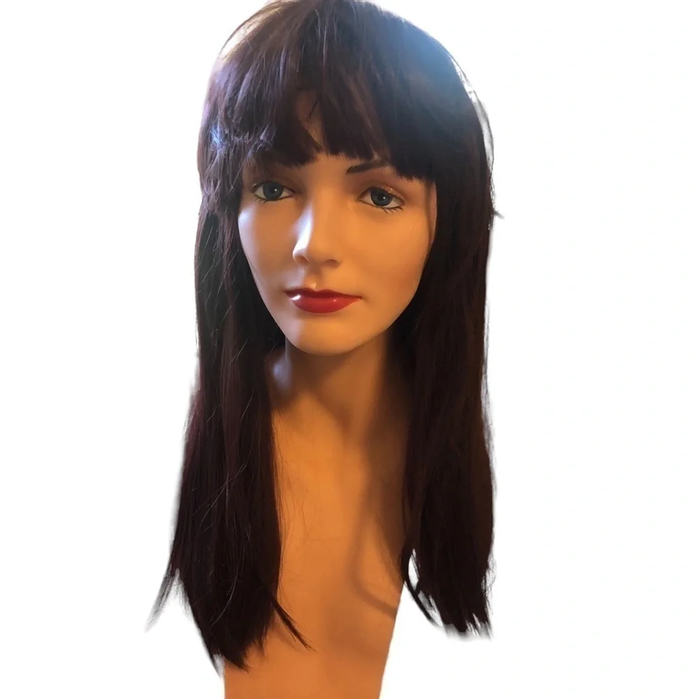 Halloween Long Auburn Wig Choppy Bangs Inner Adjustable Cap Synthetic Cosplay